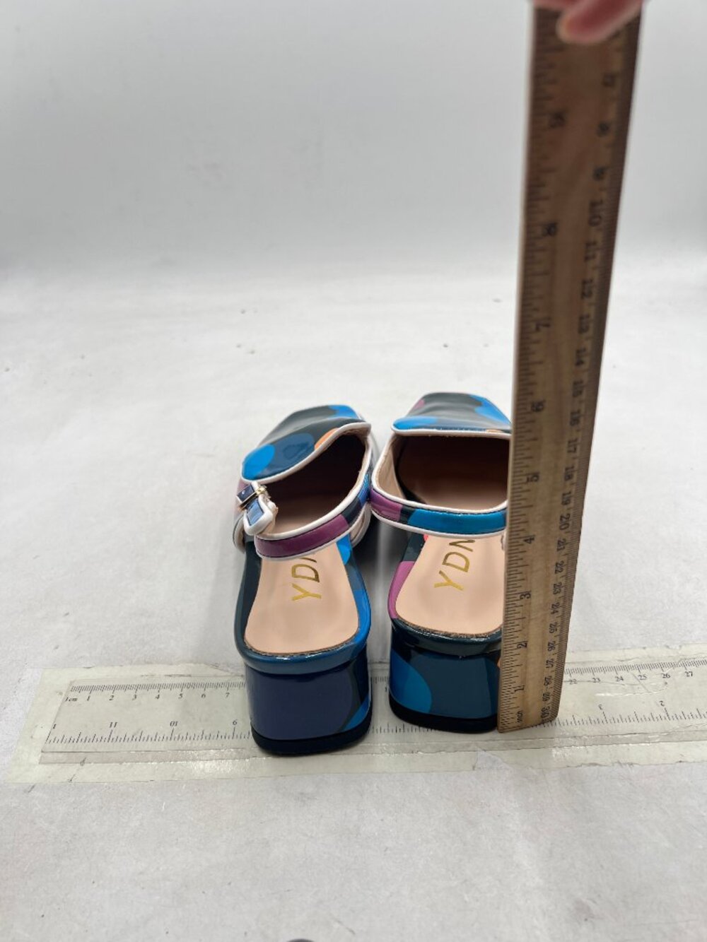 YDN Blue Colorful-dots Square Toe Block Low Heels Slingback Formal Loafer - Picture 5 of 8
